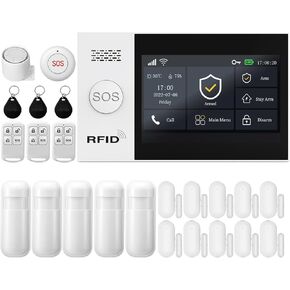 YBJ Full Touch Screen Wireless Smart Home alarm system, DIY 4G and WiFi Burglar Alarm System for Home Security with APP Alert, 24-Piece-Kit (Motion Detector, Door Window Sensor, Remote Control, Siren) in Kuwait