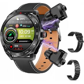 ساعة ذكية T95 مع سماعات أذن للهواتف الذكية iPhone Android مقاس 1.52 بوصة دائرية بتقنية البلوتوث ومتتبع اللياقة البدنية الكل في واحد وساعات ذكية طويلة الاستعداد TWS للرجال والنساء (أسود) in Kuwait