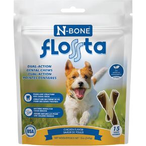 N-Bone FLOSSta Dual Action Dental Chews Chicken Flavor, 12-oz Bag