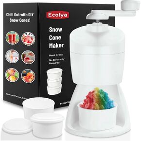 Snow Cone Machine, Ice Crusher for Home Use, Snow Cone Maker for Kids, Shaved Ice Slushy Machine, Ice Shaver Manual, Hand Crank, with 3 Ice Block Molds