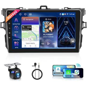 4+64G for Toyota Corolla 2009-2013 Wireless CarPlay Car Stereo Receiver, 9 Inch Android Auto IPS 1280 * 720 Touchscreen Headunit,Android Car Radio with DSP Bluetooth FM WiFi/GPS Navi/HD Backup Camera