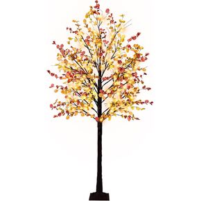 Lighted Fall Eucalyptus Tree, 4FT Fall Tree with 48 LED Lights Artificial Autumn Tree Light Up Fall Decorations for Indoor Outdoor Home Thanksgiving Christmas Decor