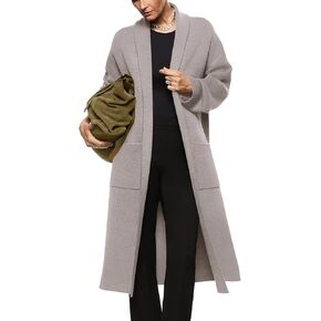 Womens Long Sleeve Maxi Cardigan Open Front Oversized Knitted Sweater Coat Casual Lapel Warm Overcoat with Pockets