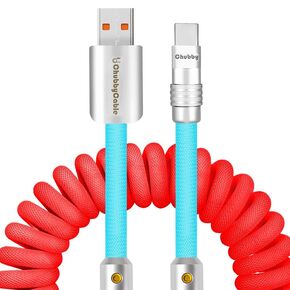 chubbycable Curly Chubby - New Spring Charge Cable Stretch Coiled USB C Cable for Car USB Type C Charger Cable Short Retractable CarPlay Cord, Black, USB-A to Type-C, 2.29FT-3.6FT