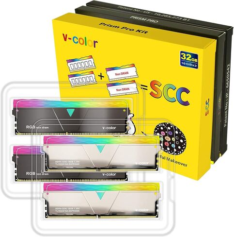 مجموعة V-Color Prism Pro RGB SCC(2+2) سعة 32 جيجابايت (2 × 16 جيجابايت) 3200 ميجاهرتز (PC4-25600) ذاكرة الوصول العشوائي DDR4 مع مجموعة حشو RGB وحدة ذاكرة سطح المكتب للألعاب ترقية ذاكرة الوصول العشوائي (SCC-TL1632816A-E6PRSWK) in Kuwait