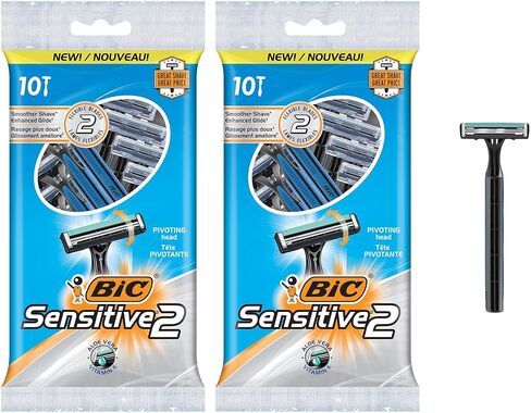 BIC Sensitive 2 Men's Disposable Razor, Two Blade Men's Razor, For a Soothing and Comfortable Shave, Blue Razors, 20 Count in Saudi Arabia