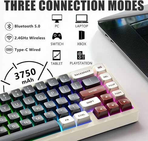 مجموعة لوحة المفاتيح الميكانيكية اللاسلكية Weikav LK65، لوحة مفاتيح ألومنيوم سوداء بنسبة 60 بالمائة، بلوتوث 5.0/2.4 جيجا هرتز/USB-C سلكية قابلة للتبديل الساخن، مجموعة لوحة مفاتيح بإضاءة خلفية RGB مخصصة DIY لأجهزة كمبيوتر Mac (أسود) in Kuwait