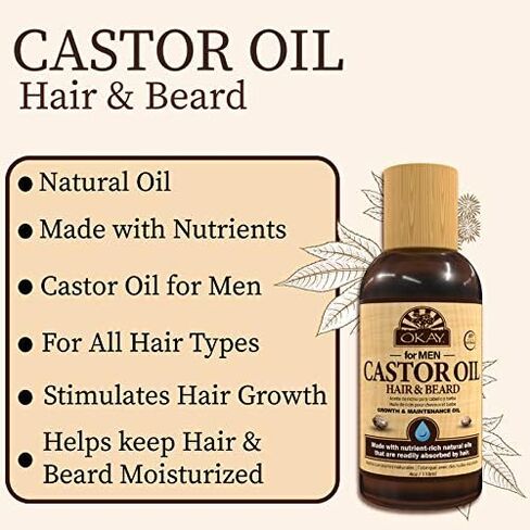 OKAY | Men's Castor Oil Beard and Hair Growth Oil Lightweight | For All Hair Types & Textures | Stimulates Hair Growth | Readily Absorbed | Free of Silicone & Paraben | 4 oz , brown in Saudi Arabia