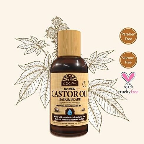 OKAY | Men's Castor Oil Beard and Hair Growth Oil Lightweight | For All Hair Types & Textures | Stimulates Hair Growth | Readily Absorbed | Free of Silicone & Paraben | 4 oz , brown in Saudi Arabia
