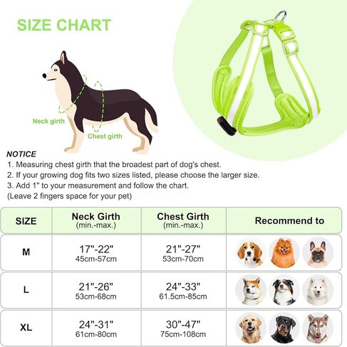 LED Dog Harness Rechargeable, Light Up Dog Harness No Choke Illuminated Glow Dark Harness Vest for Medium Large Dogs for Night Safety Walking-Green,Medium in Kuwait
