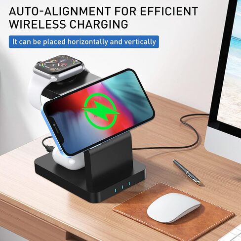 3 in 1 Magnetic Wireless Charger, 15 Watt Fast Charging, Wirelessly Charges Multiple Devices, MagSafe Compatible, for iPhone 14/Pro/Max/Plus/13/12 Series, AirPods 3/2/Pro, iWatch (Qc3.0+PD Adapter) in Saudi Arabia