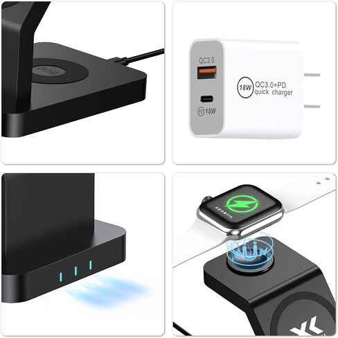 3 in 1 Magnetic Wireless Charger, 15 Watt Fast Charging, Wirelessly Charges Multiple Devices, MagSafe Compatible, for iPhone 14/Pro/Max/Plus/13/12 Series, AirPods 3/2/Pro, iWatch (Qc3.0+PD Adapter) in Saudi Arabia