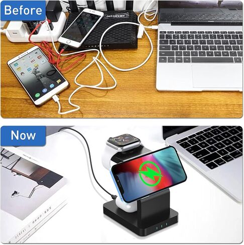 3 in 1 Magnetic Wireless Charger, 15 Watt Fast Charging, Wirelessly Charges Multiple Devices, MagSafe Compatible, for iPhone 14/Pro/Max/Plus/13/12 Series, AirPods 3/2/Pro, iWatch (Qc3.0+PD Adapter) in Saudi Arabia