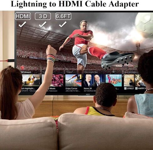 [معتمد من Apple MFi] كابل Apple Lightning إلى HDMI لأجهزة iPhone إلى TV، كابل HDTV 1080P Lightning إلى Digital AV متوافق مع iPhone 14 13 12 11 XS XR X 8 iPad إلى شاشة عرض HDTV، أحمر in Kuwait