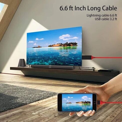 [معتمد من Apple MFi] كابل Apple Lightning إلى HDMI لأجهزة iPhone إلى TV، كابل HDTV 1080P Lightning إلى Digital AV متوافق مع iPhone 14 13 12 11 XS XR X 8 iPad إلى شاشة عرض HDTV، أحمر in Kuwait