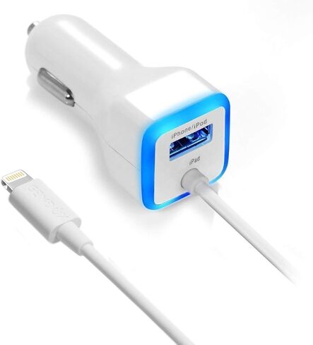 Car Charger, [Apple MFI Certified] by GemDox for Fast Car Charging Compatible with iPhone 15, 14,13, 12, 11, Xs max/XR/x/8/7/6s, iPad, Note, Galaxy with Extra USB Port (White) in Saudi Arabia