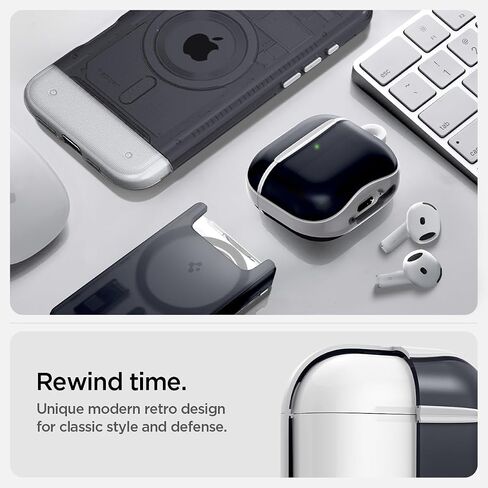 حافظة AirPods 4 بتصميم Ultra Hybrid من Spigen وAirPods 4 مع حافظة إلغاء الضوضاء النشطة (2024) حافظة شفافة مضادة للاصفرار مع سلسلة مفاتيح - أبيض غامق in Saudi Arabia