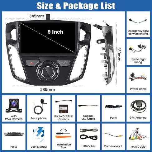 [2+64G] Android 13 Car Stereo for Ford Focus 2012-2018 with Apple Carplay&Android Auto,9 Inch Touch Screen Car Radio with Mirror Link GPS WiFi Bluetooth FM/RDS SWC Dual USB/AUX-in+Backup Camera in Saudi Arabia