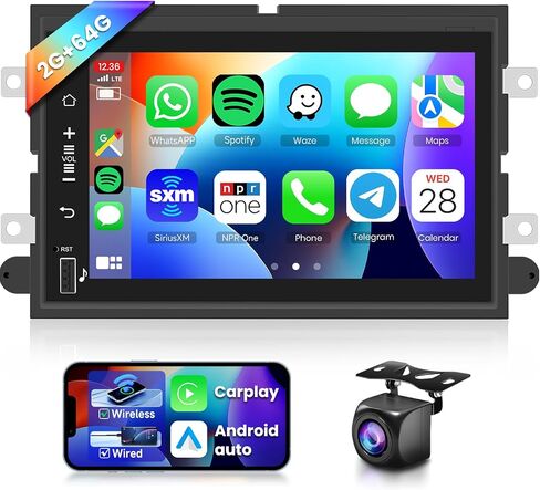 راديو سيارة 2G+64G لسيارة Ford F150/F250/F350 Fusion Edge Explorer Taurus Freestar ستيريو مع CarPlay/Android Auto 7 بوصة Android 13 وحدة رأس شاشة تعمل باللمس، GPS/WiFi/Bluetooth/SWC/Camera in Saudi Arabia