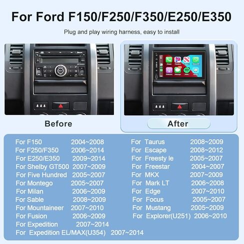 راديو سيارة 2G+64G لسيارة Ford F150/F250/F350 Fusion Edge Explorer Taurus Freestar ستيريو مع CarPlay/Android Auto 7 بوصة Android 13 وحدة رأس شاشة تعمل باللمس، GPS/WiFi/Bluetooth/SWC/Camera in Saudi Arabia