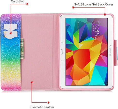 حافظة Dteck Galaxy Tab 4 10.1 T530، غطاء محفظة من جلد البولي يوريثان مع وظيفة التنبيه/السكون التلقائي، حافظة حماية ذكية كاملة لهاتف Samsung Galaxy Tab 4 10.1 بوصة SM-T530 T531 T535 T537، قوس قزح in Kuwait