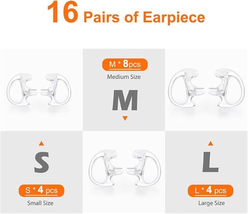 Zeadio Pro-Grade Two-Way Radio Earpiece Kit - 8-Pair Clear Coil Tube Earbuds with Noise-Reducing Earplug, Compatible with Motorola/Kenwood (16pcs) for Construction/Security/Law Enforcement in Kuwait
