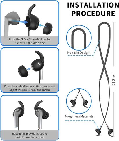 Soft Silicone Strap for Galaxy Buds 3 Pro, Special Anti-Skid Design Sports Anti Lost Headphones Lanyard Accessories ONLY Compatible with Samsung Galaxy Buds 3 Pro Earbuds Neck Rope Cord(Black) in Kuwait