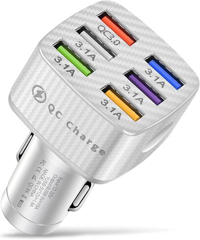 Car Charger Adapter, 6 Ports USB QC3.0 Fast Phone Charger, Car Interior Accessories Fit for All Vehicles, Multi-Port Car Phone Charger with LED Light Display for Smart Phone and More (Black) in Saudi Arabia