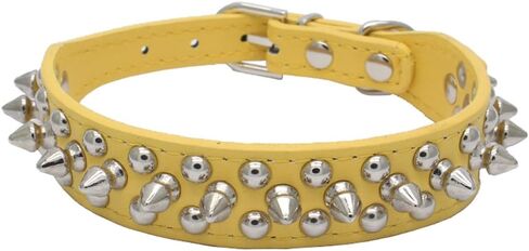 Dogs Kingdom 10"-24" Length Soft Leather Mushrooms Rivet and Spikes Studded Adjustable Buckle Pet Puppy Dog Collar for Small Medium Large Dogs Breeds Pink XL in Saudi Arabia