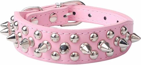 Dogs Kingdom 10"-24" Length Soft Leather Mushrooms Rivet and Spikes Studded Adjustable Buckle Pet Puppy Dog Collar for Small Medium Large Dogs Breeds Pink XL in Saudi Arabia