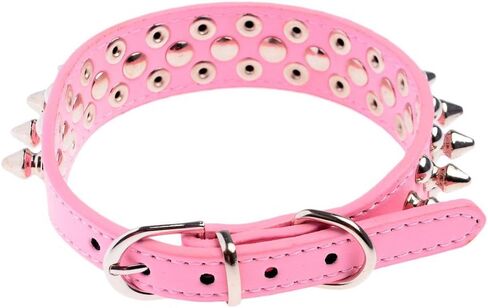 Dogs Kingdom 10"-24" Length Soft Leather Mushrooms Rivet and Spikes Studded Adjustable Buckle Pet Puppy Dog Collar for Small Medium Large Dogs Breeds Pink XL in Saudi Arabia