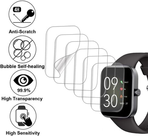واقي شاشة متوافق مع ساعة ASWEE P4 الذكية مقاس 1.85 بوصة، مادة TPU الناعمة، 6 عبوات، تغطية كاملة، شفاء ذاتي للفقاعات in Kuwait