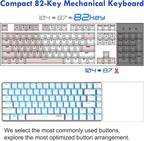 لوحة مفاتيح ميكانيكية سلكية مدمجة Lomiluskr AK33، 82 مفتاحًا مضادًا للظلال، صغيرة ومحمولة، بإضاءة خلفية بلون واحد (وردي، مفتاح أزرق) in Kuwait