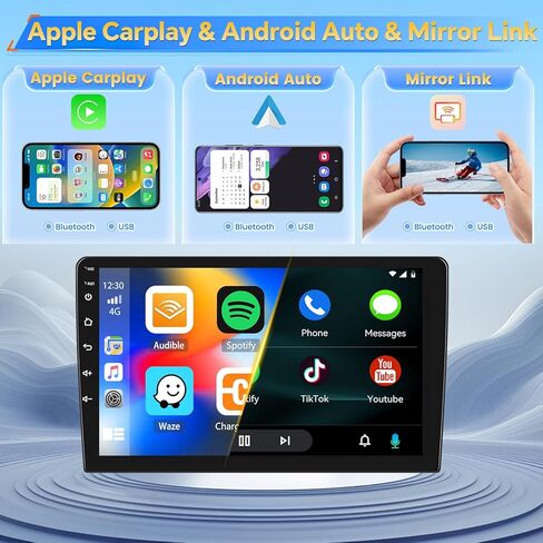 8 Core/4G+64G Double Din Android 13 Car Stereo with Wireless Carplay, 9" Touch Screen Car Radio with Bluetooth Siri Voice Control WiFi FM/RDS/RDS GPS Navi Mirror Link SWC USB Backup Camera in Saudi Arabia