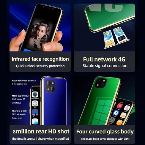 هاتف Zyyini Mini الذكي، شاشة IPS مقاس 3.5 بوصة، هاتف محمول 4G مفتوح الوجه، ذاكرة وصول عشوائي 3 جيجابايت 32 جيجابايت، مكالمة SIM مزدوجة 4G، كاميرا مزدوجة، MTK6737 رباعي النواة، مكبر صوت 2 في 1 K، هيكل نحيف للغاية in Saudi Arabia