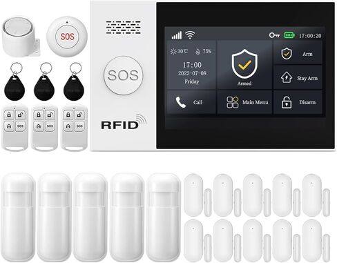YBJ Full Touch Screen Wireless Smart Home alarm system, DIY 4G and WiFi Burglar Alarm System for Home Security with APP Alert, 24-Piece-Kit (Motion Detector, Door Window Sensor, Remote Control, Siren) in Kuwait