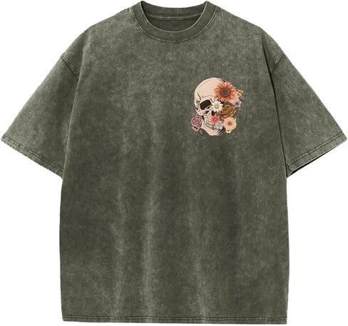 تي شيرت عتيق كبير الحجم للنساء قمصان على شكل جمجمة تيشيرتات ذات هيكل عظمي قوطي جرافيك حمضي تي شيرت فضفاض تي شيرت برقبة دائرية in Kuwait