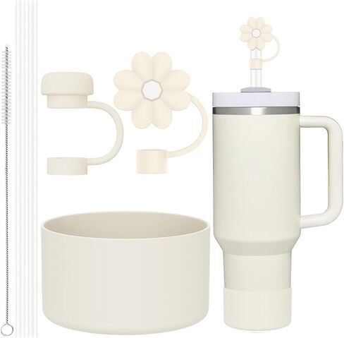 6 قطع إكسسوارات لكوب ستانلي 20-40 أونصة، 2 غطاء ماصة، 2 ماصة بديلة، 1 فرشاة ماصة، 1 حذاء متضمن، أغطية غطاء ماصة من السيليكون (كريمي) in Kuwait