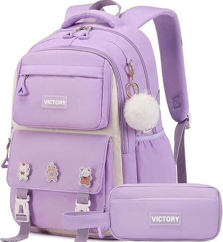 AO ALI VICTORY Backpack for Girls Set with Pencil Case 15.6 Inch Laptop School Bag Cute Kids Elementary College Backpacks Large Bookbags for Women Teens Students Anti Theft Travel Daypack - Purple in Kuwait