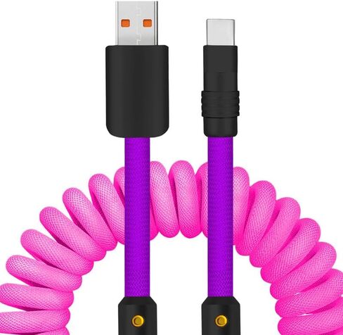 Chubbycable Curly Chubby - كابل شحن زنبركي جديد قابل للتمدد ملفوف USB C كابل للسيارة USB نوع C كابل شاحن قصير قابل للسحب CarPlay، أسود، USB-A إلى النوع C، 2.29FT-3.6FT in Saudi Arabia