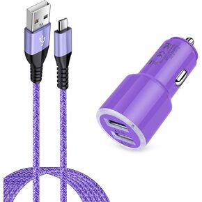شاحن سيارة سريع مزدوج 4.8 أمبير مع كابل Android Micro USB لهاتف Samsung Galaxy S7 S6 J8 J7/J7V/Star/Crown/Prime/Refine J3، Note 5 4، Moto E4 E5 G4 G5 G6 Play، LG K10 K20 K30 G2 G3 G4، ال جي ستايلو 2 3 بلس