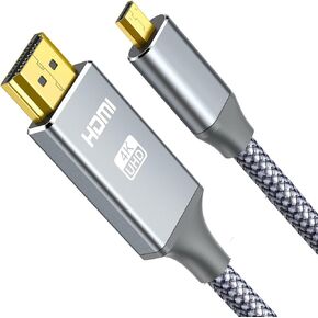 محول كابل Micro HDMI إلى HDMI ذكر 4K، سلك مجدول من النايلون 4K@60 هرتز HDR متوافق مع GoPro Hero، Canon/Nikon/Sony Zfc، الكاميرا، Raspberry Pi 4، بطاقة التقاط الفيديو، رمادي (3FT/1M) (1M) in Kuwait