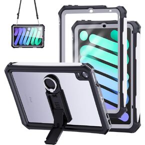 Waterproof Case for iPad 10th Generation Case 10.9 Inch 2022, with Screen Protector/Shoulder Strap/Pencil Holder/Handle/Rotating Stand Shockproof Premium Protective Cover, Black