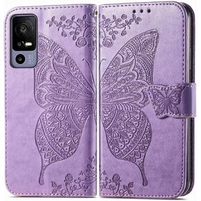 for Jitterbug Smart4 Flip Case,Butterfly Embossed Flowers PU Leather Magnetic Flip Cover Stand Card Holders Hand Strap Wallet Purse Case for Lively Jitterbug Smart4 -Light Purple