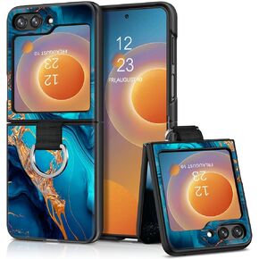 GaoBao for Samsung Galaxy Z Flip 6 Case, Slim Fit Glow in The Dark Soft Flexible TPU Bumper Shockproof Ring Holder Protective Women Men Boys Girls Cover for Samsung Galaxy Z Flip 6, Blue Marble/Gold