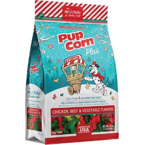 Pup Corn Plus - Puffed Dog Treats with Prebiotics and Probiotics - Holiday Cheer Flavored (24oz) - Made in USA