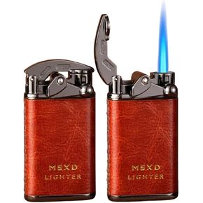 Mini Butane Torch Lighter, Cool Windproof Straight Flame Refillable Lighters, Leather Vintage Metal Rocker Lighter for Candles, Camping (Shipped Without Gas) (Black)