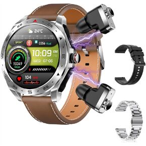 T95 Smart Watch with Earbuds for iPhone Android Smartphones 1.52 Inch Round Bluetooth Call Smartwatch Fitness Tracker All-in-one Smartwatches Long Time Standby TWS Music Watch for Men Women (Black)