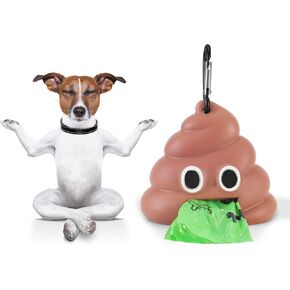 موزع أكياس فضلات الكلاب من Gofortunepet Emoji مع لفة واحدة من أكياس فضلات الكلاب القابلة للتحلل البيولوجي، حامل كيس فضلات الكلاب بدون استخدام اليدين للمقود، موزع حقيبة كلب لطيف للمقود، موزع حقيبة الكلب للمقود
