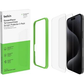 Belkin ScreenForce TemperedGlass Treated Screen Protector for iPhone 16 Pro Max - Slim & Scratch-Resistant - Includes Easy Align Frame for Bubble Free Application - 2-Pack